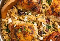 Lemon Herb Greek Chicken Orzo Skillet