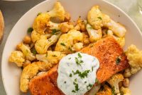 Spicy Honey Salmon Sheet Pan with Cool Yogurt Sauce