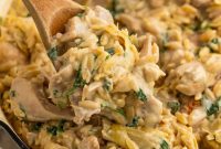 One Pan Creamy Spinach Artichoke Chicken Orzo