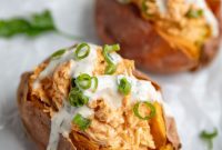 Buffalo Chicken Ranch Loaded Sweet Potatoes