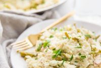 Quick Low-Carb Dairy-Free Cauliflower Risotto with Chicken and Asparagus for Whole30 and Paleo