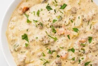 Creamy Whole30 Paleo Dairy Free Cheeseburger Soup