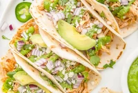 Slow Cooked Chicken Tacos with Zesty Avocado Cilantro Cream