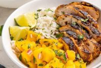 Jerk Chicken Bowls with Zesty Mango Salsa and Aromatic Coconut Rice