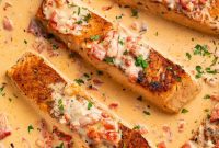 Pan Seared Salmon with Roasted Red Pepper Sauce