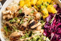 Fish Taco Bowl Whole30 Paleo Low Carb with Sweet Mango Salsa and Smoky Chipotle Aioli