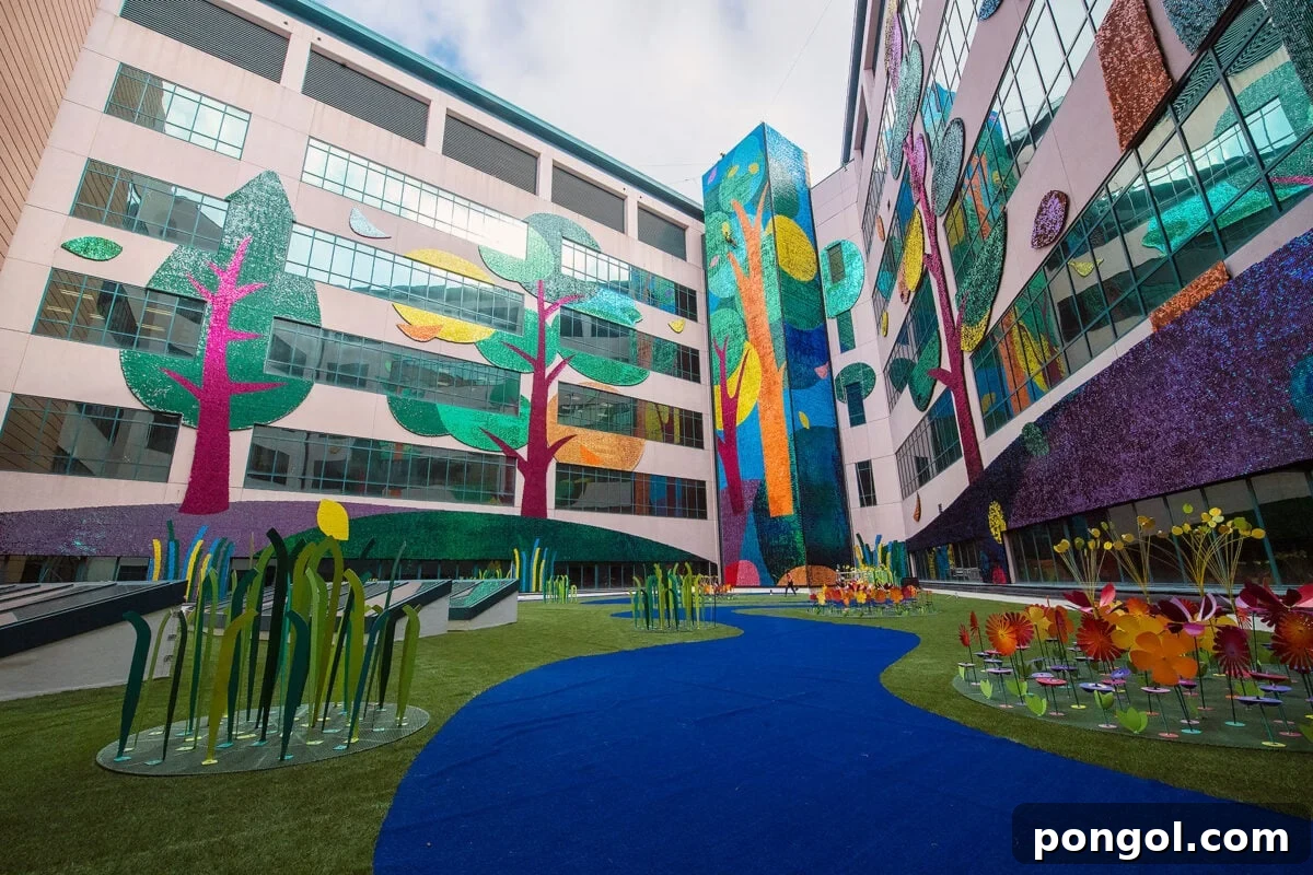 St. Jude's serene interior courtyard at their Memphis hospital campus, offering a peaceful retreat for patients and families.