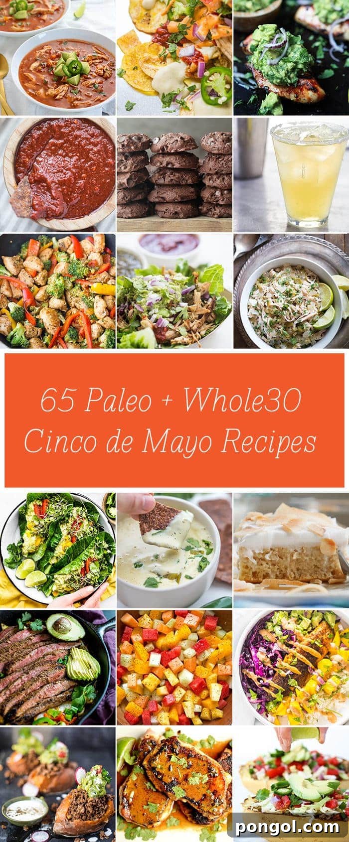 65 Festive Paleo and Whole30 Cinco de Mayo Recipes 2 A vibrant spread of healthy Paleo and Whole30 friendly Cinco de Mayo dishes, including tacos, salsas, and colorful drinks.