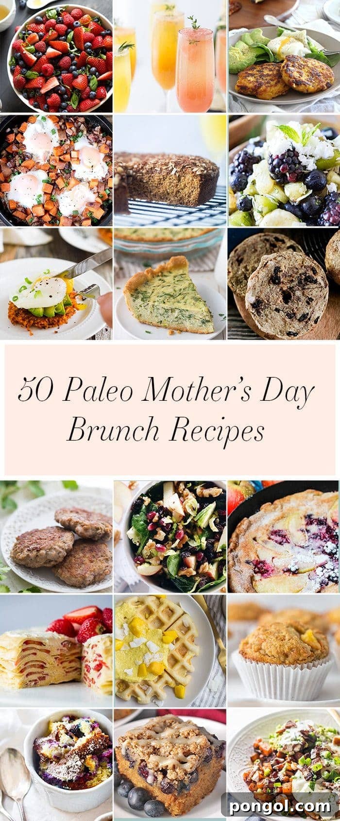 A vibrant and appealing paleo brunch spread, perfect for Mother's Day celebration, featuring an array of wholesome dishes.