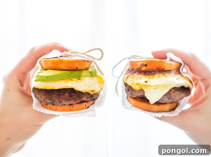 Close-up of a Whole30 breakfast sandwich ingredients before assembly