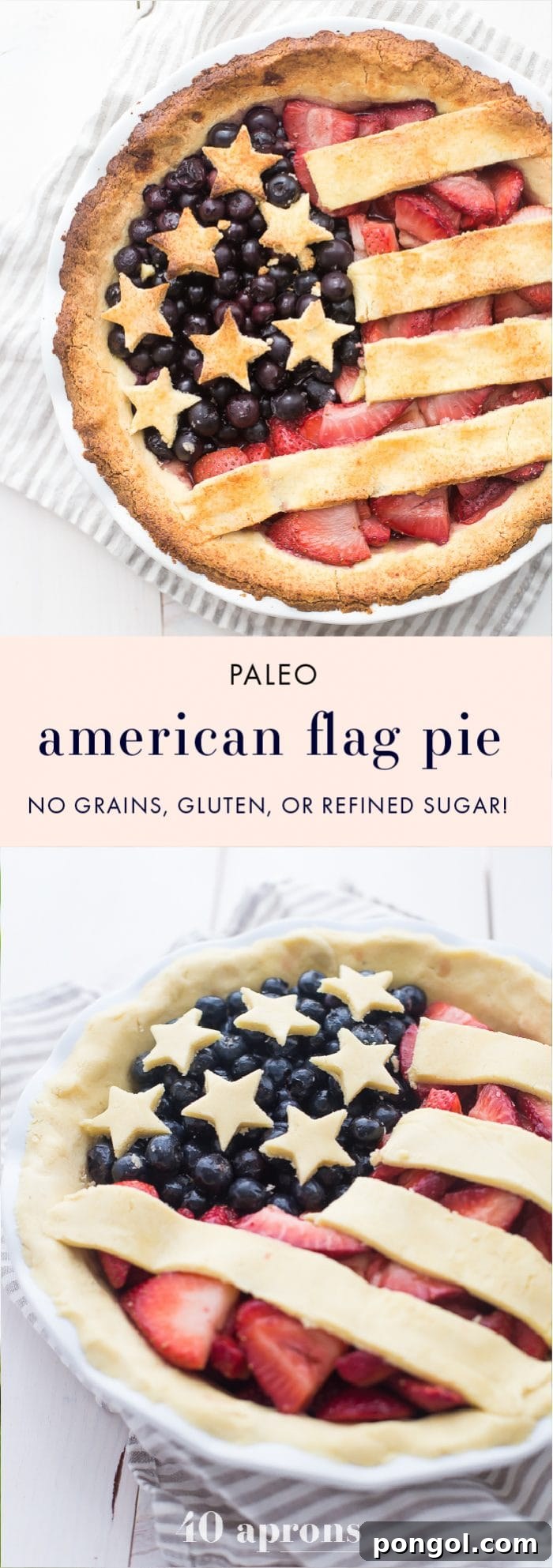 Guilt-Free Paleo American Flag Pie 14 Close-up of the perfectly baked paleo American Flag Pie showing stripes and stars