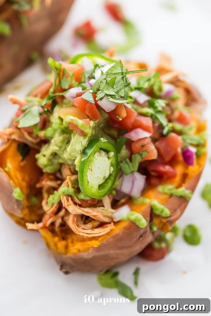 Instant Pot Mexican stuffed sweet potatoes with chicken.