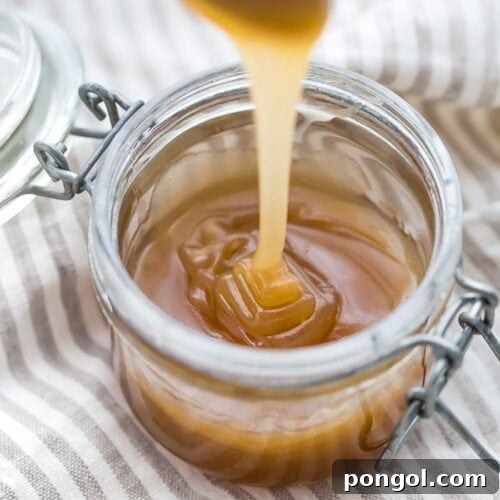 A jar of delicious 5-Minute Paleo Vegan Caramel Sauce