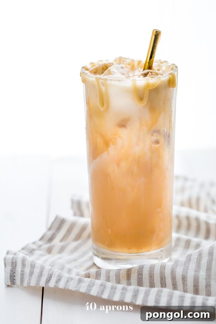 Refreshing Paleo Iced Caramel Macchiato made with dairy-free caramel sauce