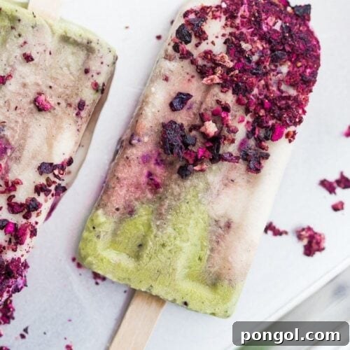 Matcha Roasted Blackberry Mermaid Popsicles