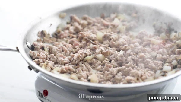 Brown the pork or chicken and crumble