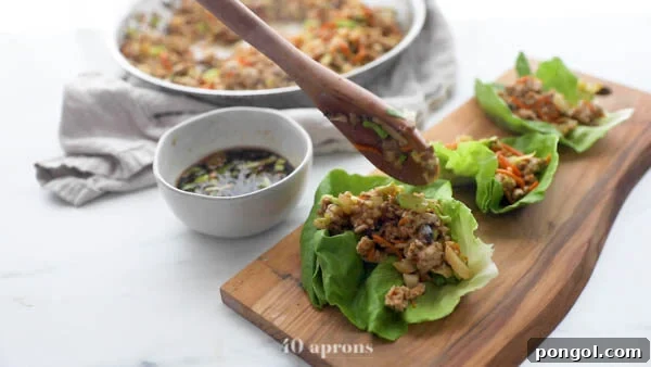 Spoon mixture into lettuce cups and serve with sauce