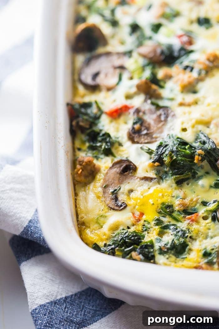 Whole30 Breakfast Mastery: 24 Recipes and Win the Ultimate Essentials Kit 3 Whole30 Breakfast Bake with Sausage, Eggs, Spinach, and Mushrooms from 40 Aprons
