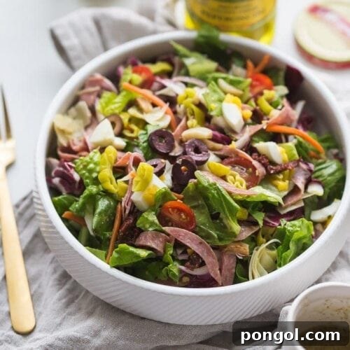 A beautifully presented Paleo Italian Salad, ready to eat.