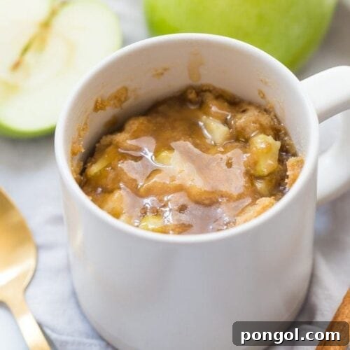 Paleo Caramel Apple Mug Cake 7 A beautifully presented Paleo Caramel Apple Microwave Cake, showcasing its moist texture and rich caramel sauce.