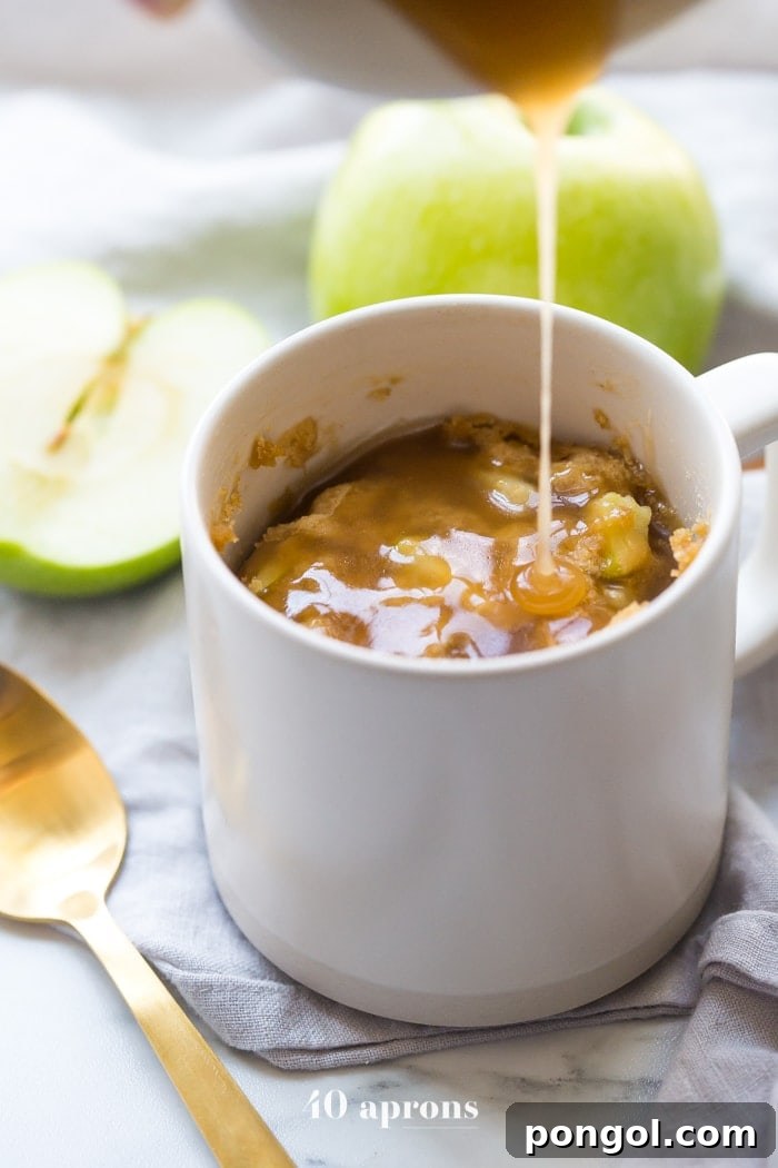 Paleo Caramel Apple Mug Cake 5 Enjoy a perfectly portioned Paleo Caramel Apple Microwave Cake, topped with a luscious paleo caramel sauce, ready in minutes.