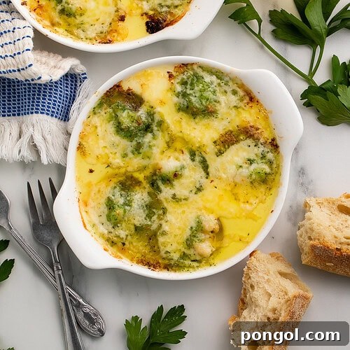 Overhead view of lobster escargot with wine glasses and crusty bread