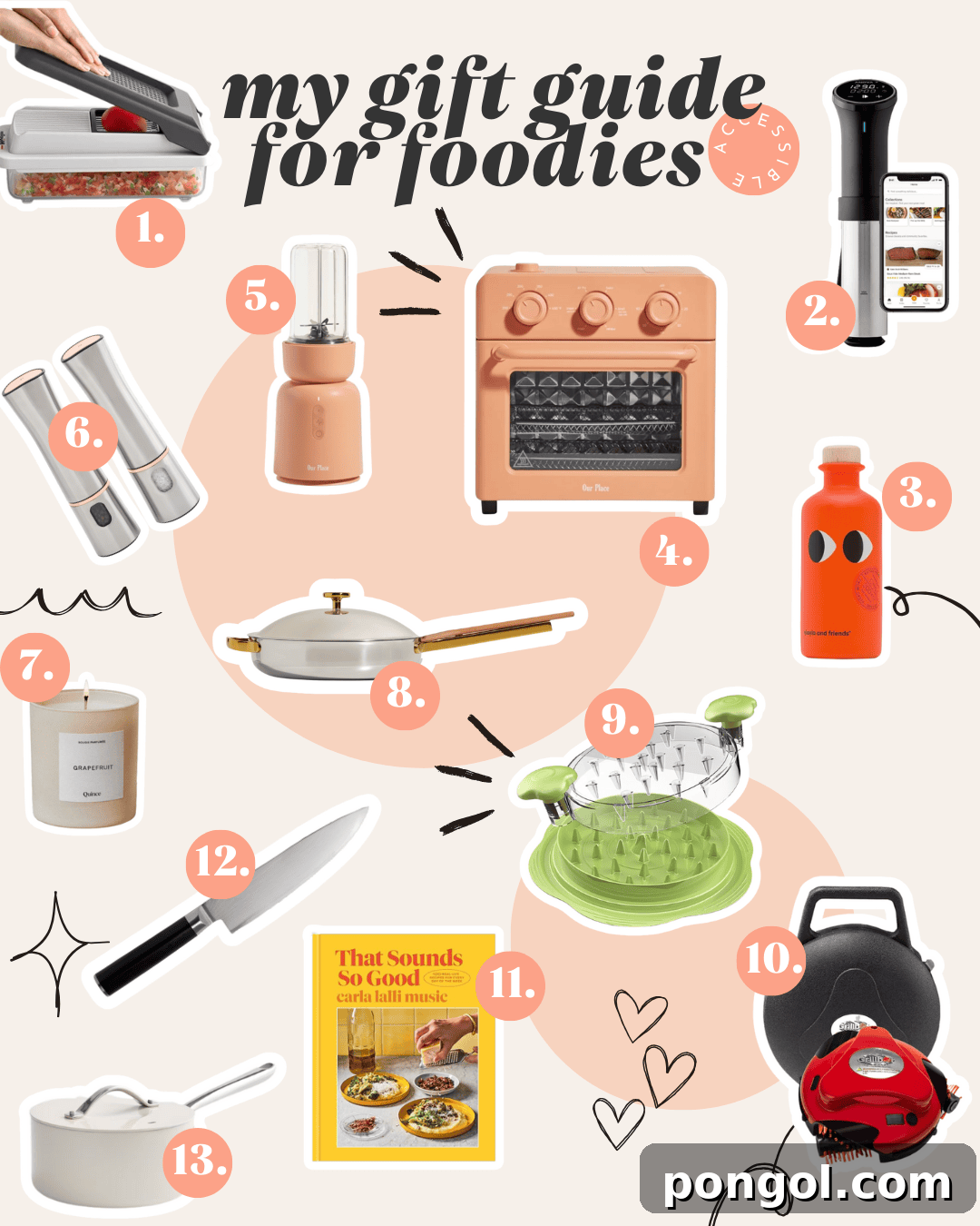 Collage of Black Friday gift ideas for foodies including innovative kitchen gadgets, gourmet ingredients, and high-quality cookware.