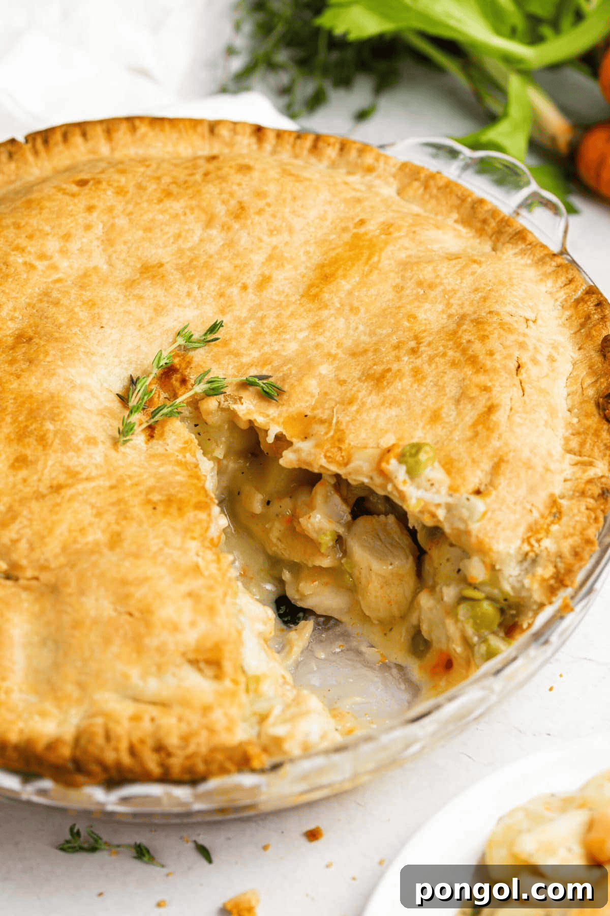 Golden-crusted chicken pot pie with creamy filling
