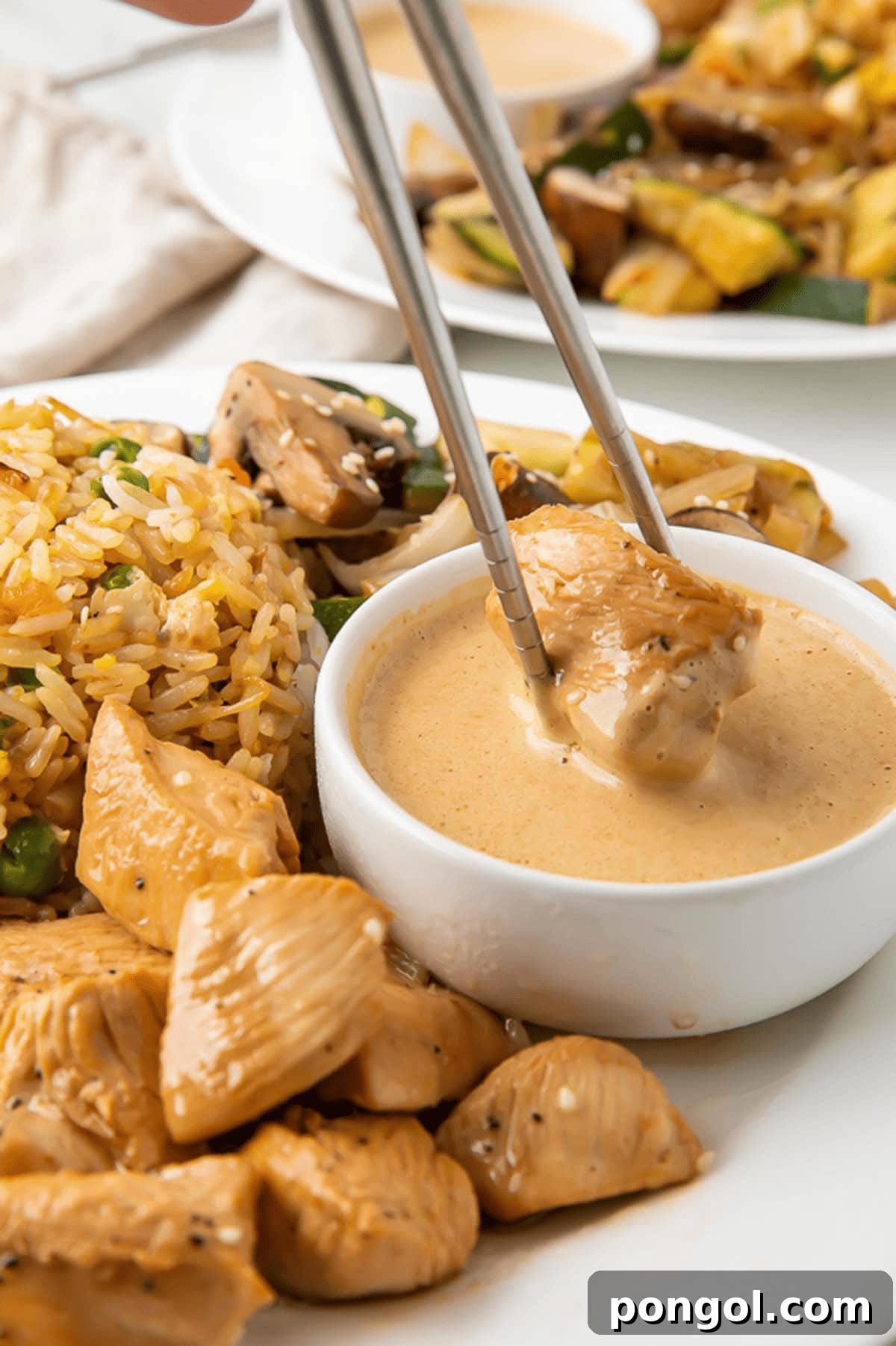 Hibachi chicken with fried rice and zucchini