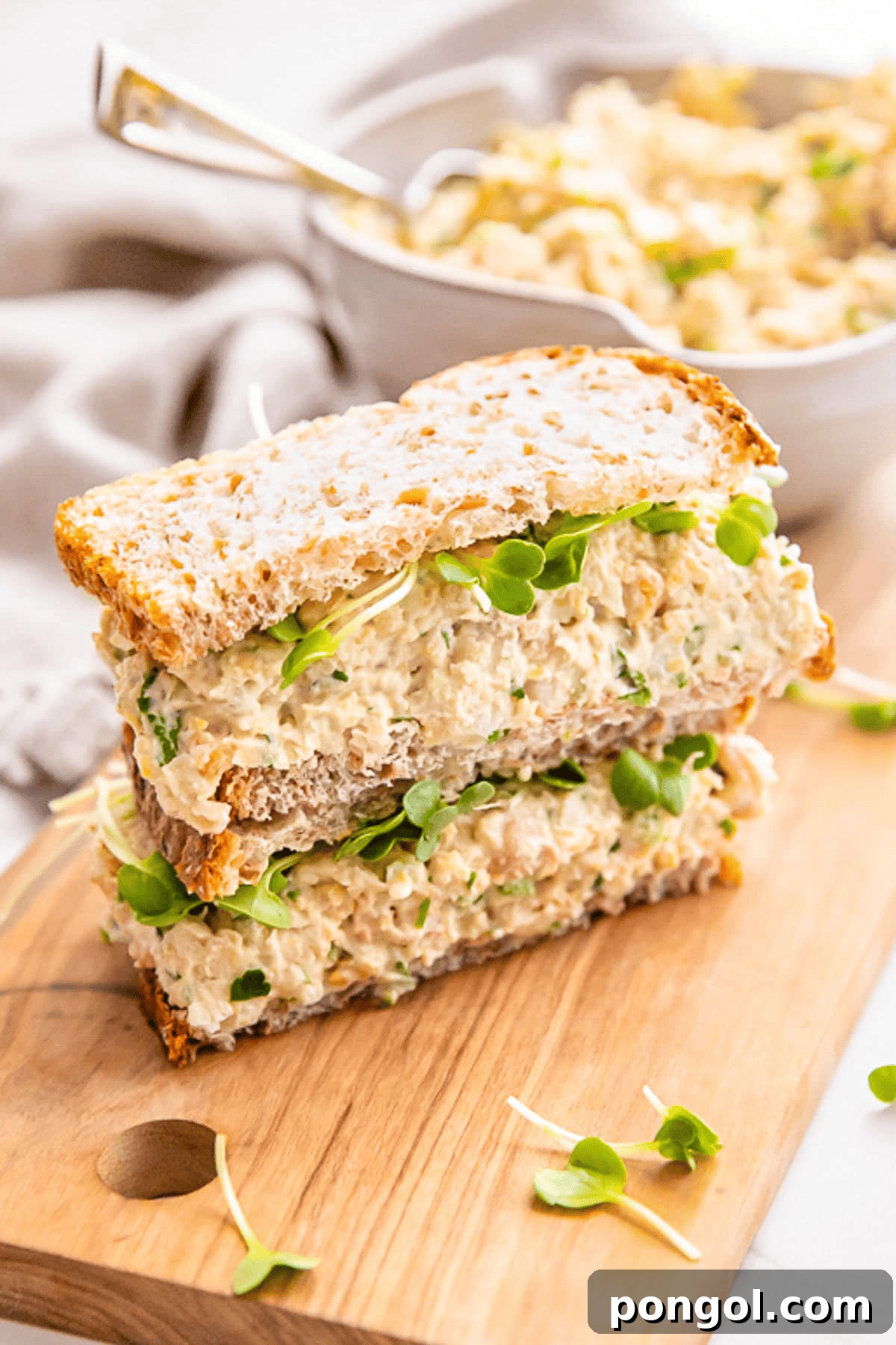 Chickpea salad sandwich filling in a lettuce cup