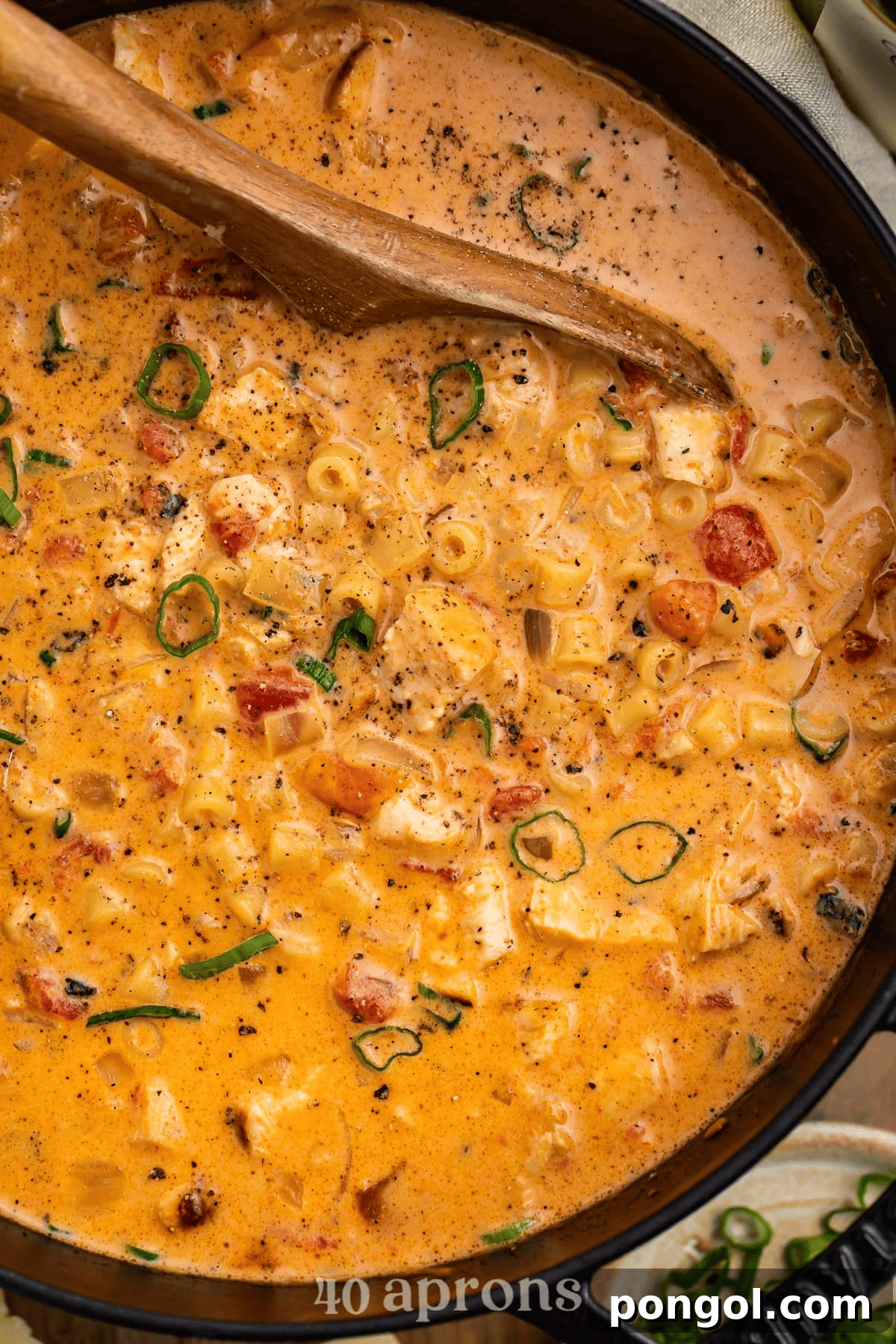 Creamy Cajun Chicken Pasta Soup with ditalini pasta and tomatoes