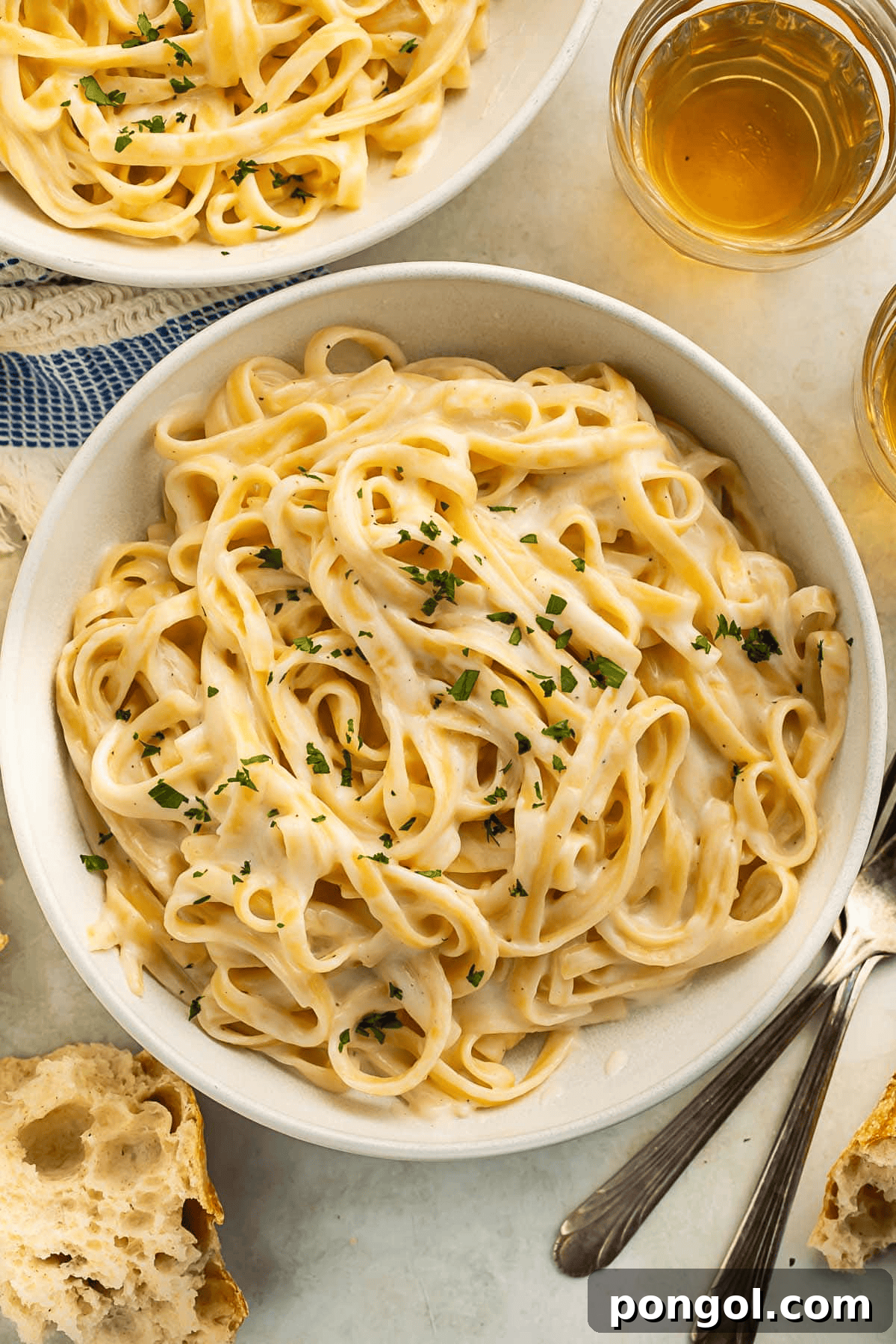 Creamy Cottage Cheese Alfredo Sauce tossed with pasta