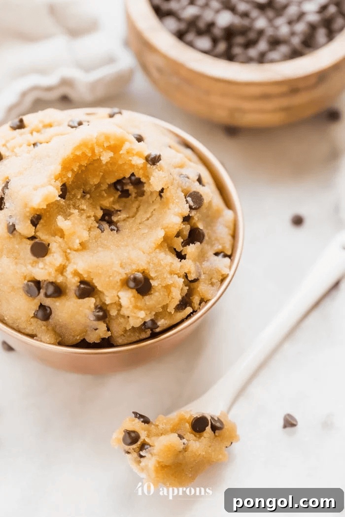 Edible, vegan, and paleo cookie dough with chocolate chips