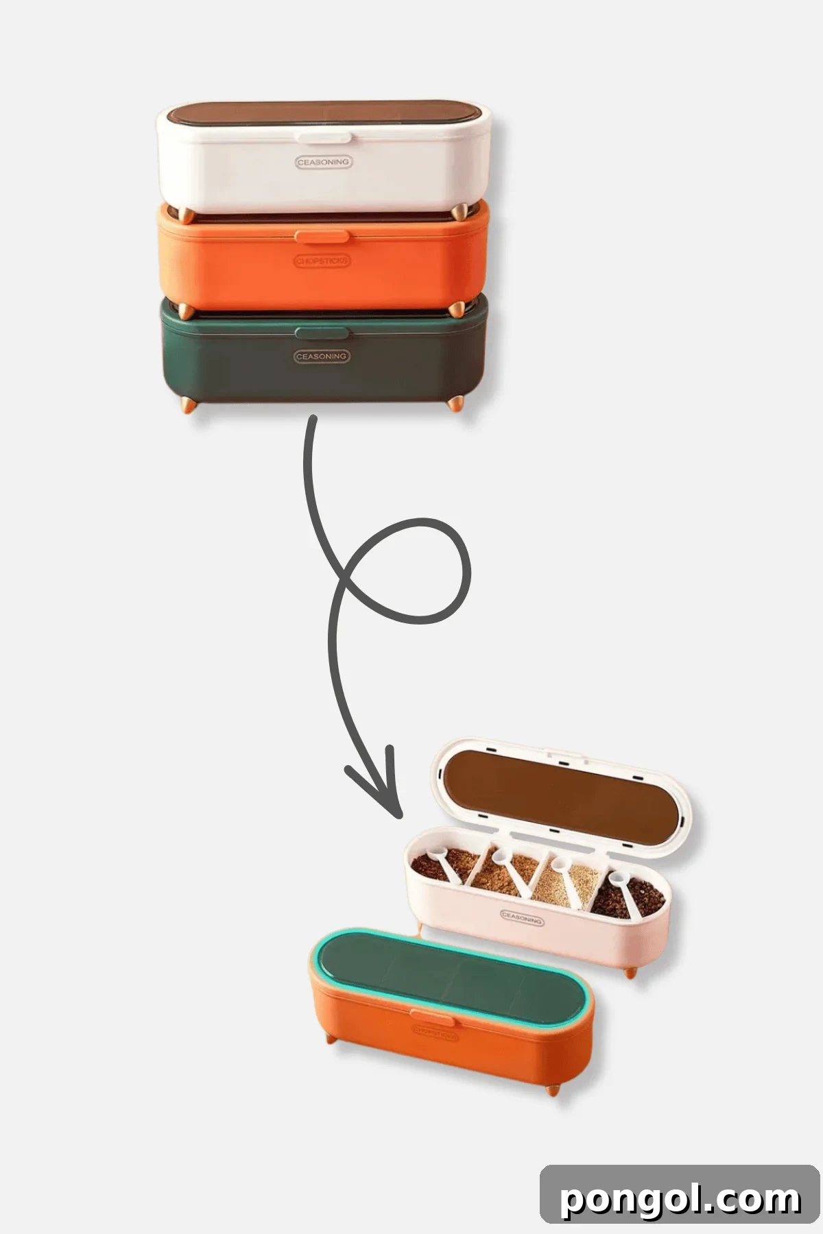 Unveiling 2026s Best Kitchen Innovations and Home Upgrades You Need to See 19 Three colorful seasoning storage containers stacked showing interior compartments with spices