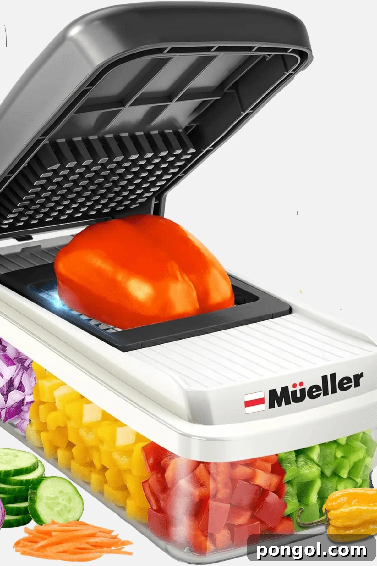 Unveiling 2026s Best Kitchen Innovations and Home Upgrades You Need to See 21 Mueller vegetable chopper dicing red bell pepper with rainbow of chopped vegetables