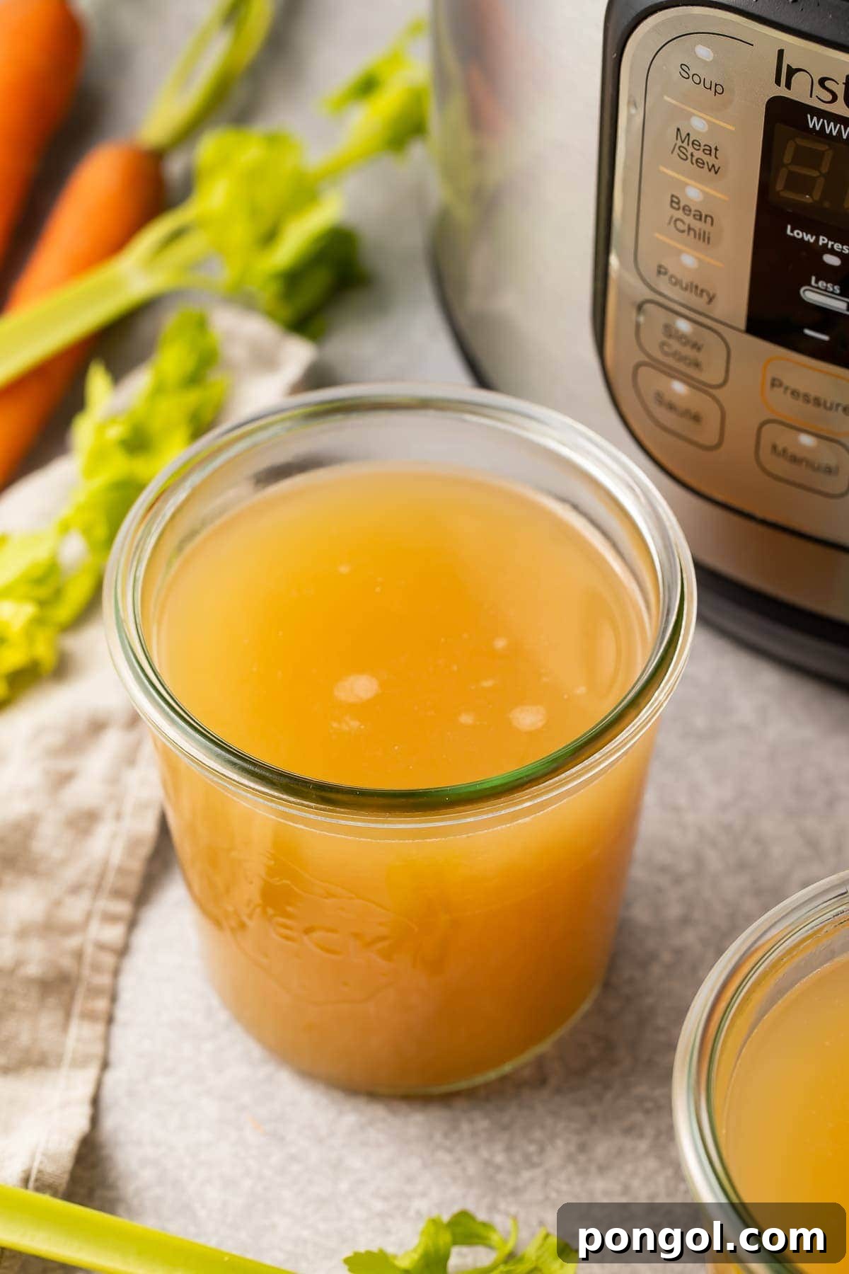 Glass jar of Instant Pot bone broth