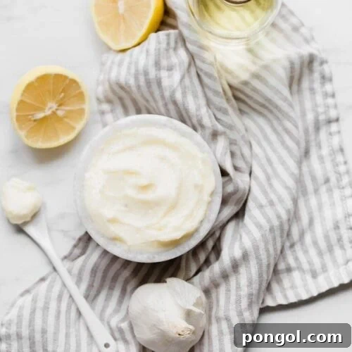 hole30 coconut oil mayonnaise in a bowl with lemons, garlic, and coconut oil