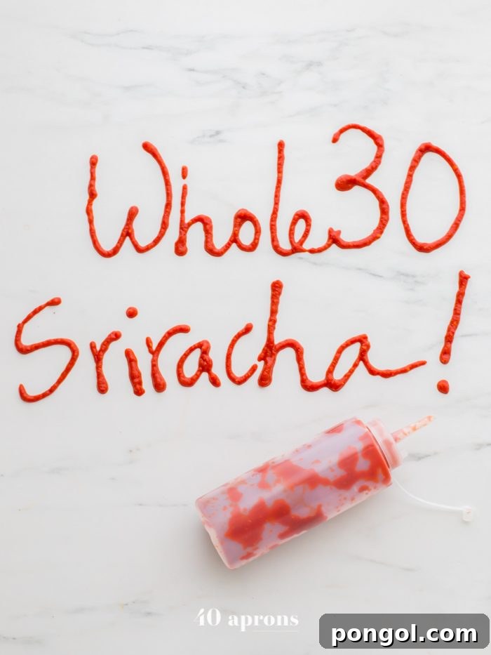 Whole30 sriracha written on counter
