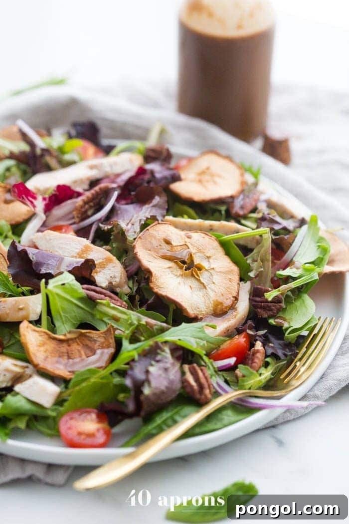 Whole30 Panera Fuji apple salad on plate with balsamic dressing