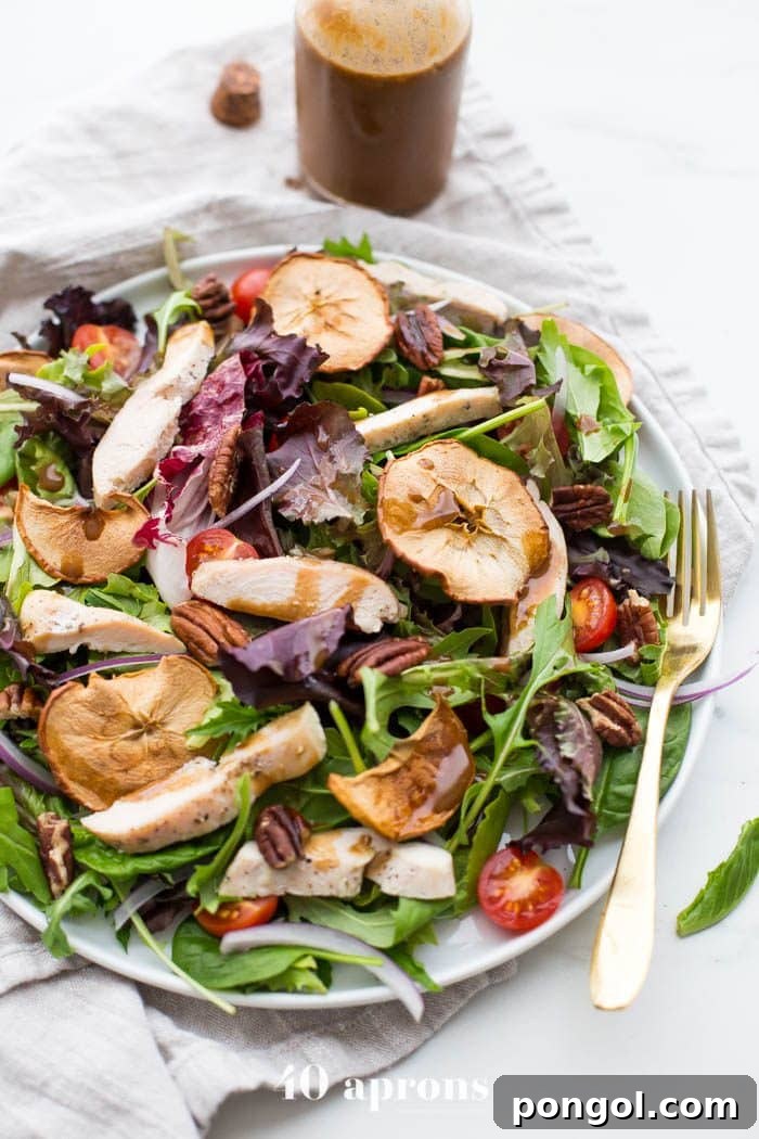 Whole30 Panera Fuji apple salad on plate with balsamic dressing