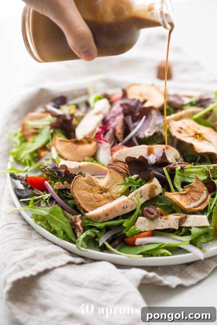 Whole30 Panera Fuji apple salad on plate with balsamic dressing
