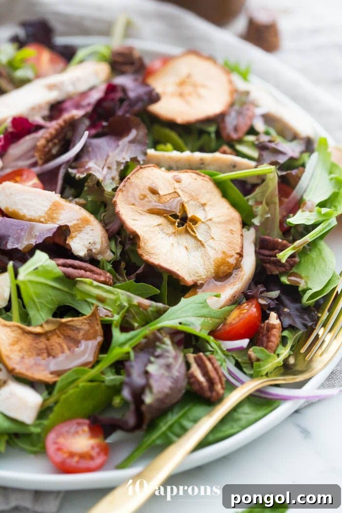 Whole30 Panera Fuji apple salad on plate with balsamic dressing