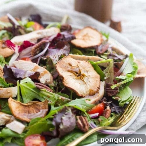 Whole30 Panera Fuji apple salad on plate with balsamic dressing