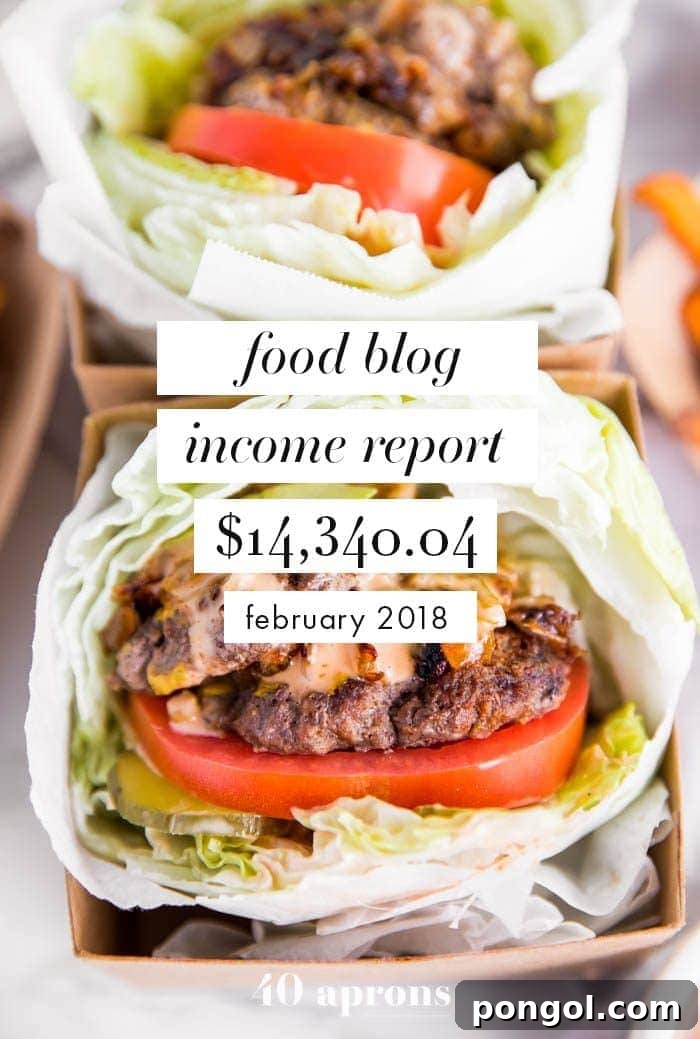 Food blog income report and traffic analysis for February 2018, detailing revenue and visitor statistics for a growing food blog.