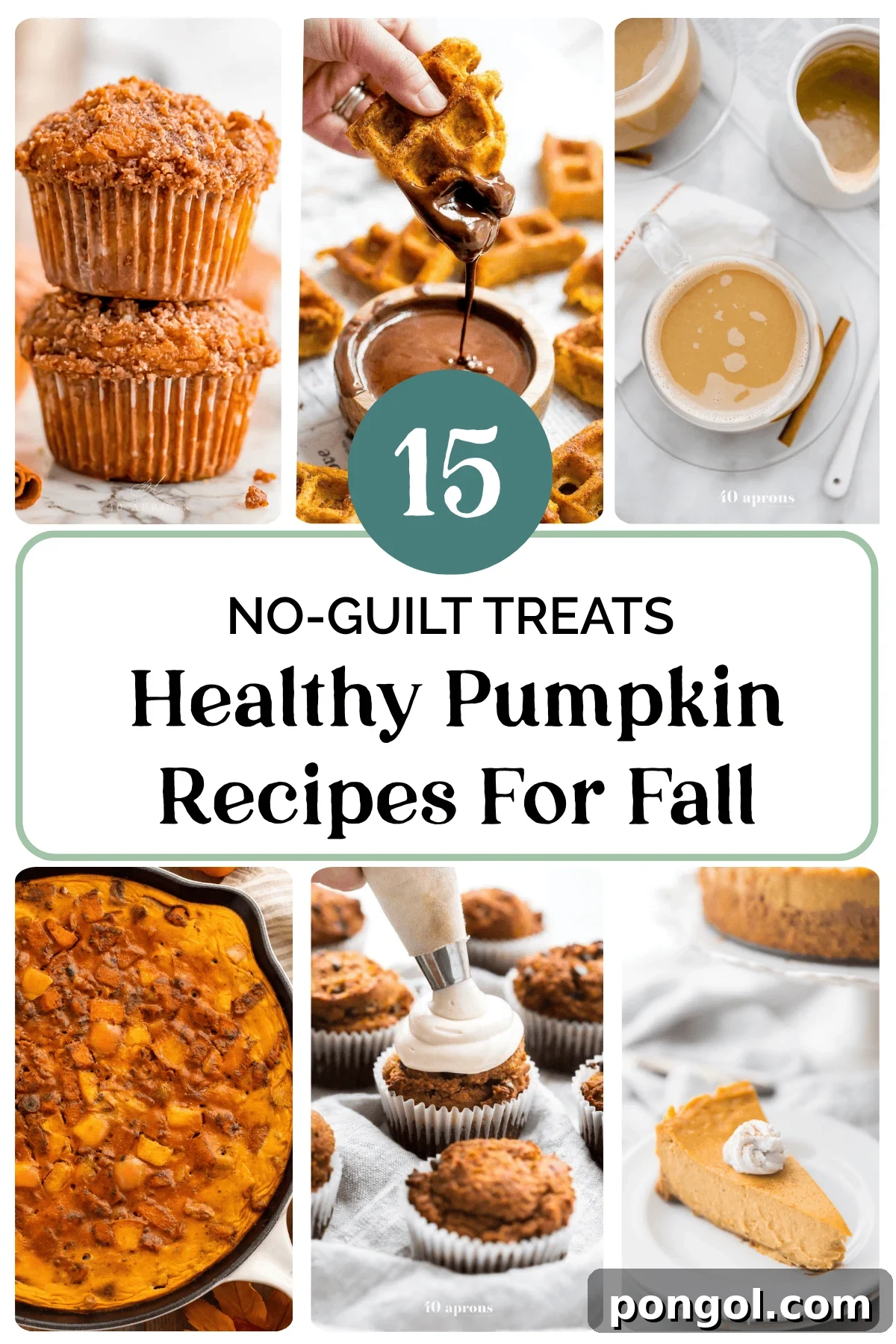 A vibrant collage showcasing six healthy pumpkin recipes: fluffy pumpkin muffins, golden waffles with syrup, a creamy pumpkin golden milk latte, a hearty sweet potato chili, frosted pumpkin cupcakes, and a perfect slice of pumpkin pie. Each item highlights the versatility of pumpkin in autumn cuisine.