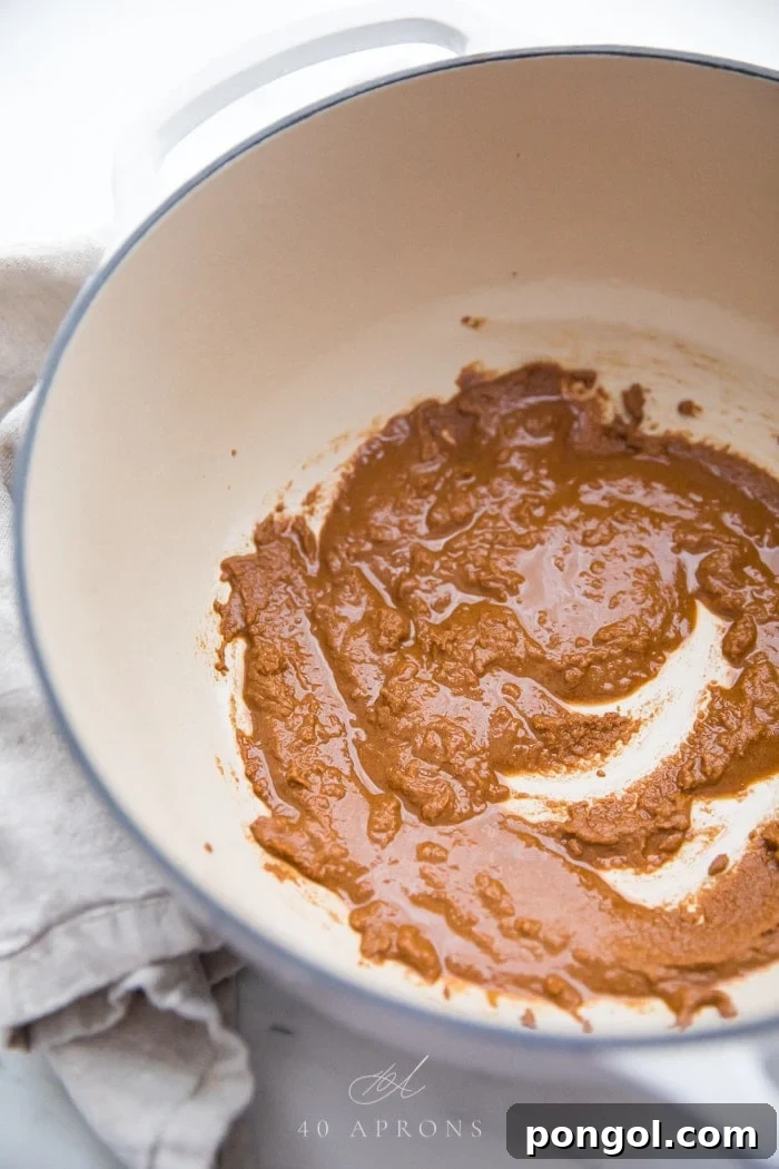 Dark amber colored roux ready for the Holy Trinity vegetables