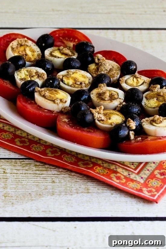 Tomato, Egg, and Olive Salad with Gorgonzola Vinaigrette dressing