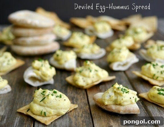 Deviled Egg-Hummus Spread served with pita chips