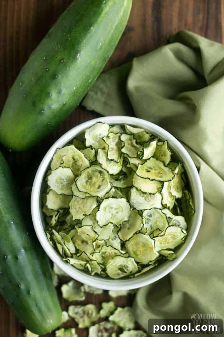 Baked Cucumber Chips with Salt & Vinegar Flavor