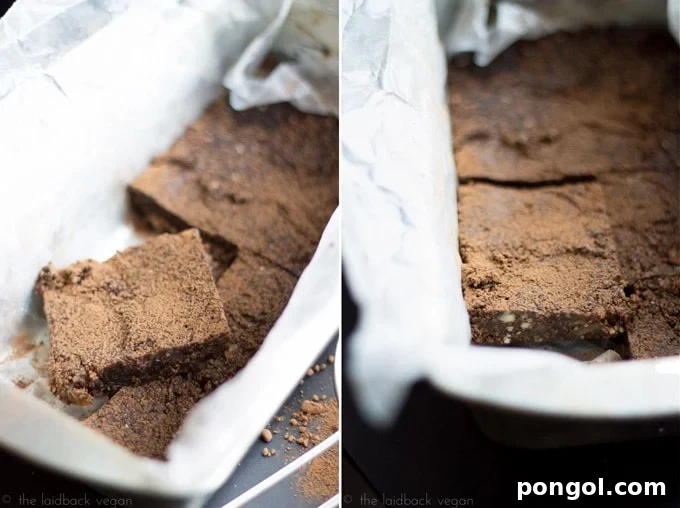 Fudgy No-Bake Brownies 3 A close-up view of a single Raw Vegan Gluten-Free Brownie, highlighting its rich, fudgy interior